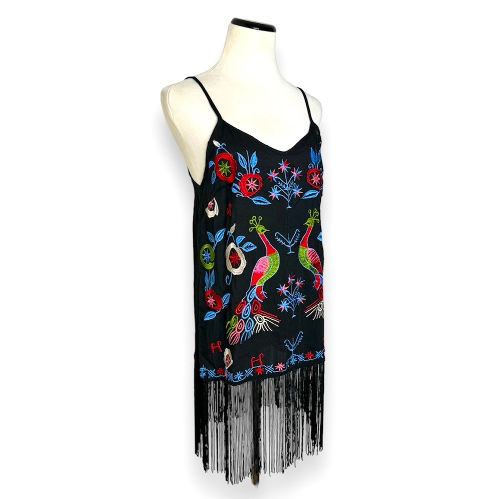 ❕ Vintage Embroidered + Fringes Bird Tank Blouse Camisole festival vacation